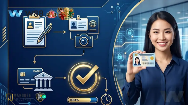 Chính Sách KYC W88 - Quy Trình Xác Minh Danh Tính Hội Viên Các bước xác minh tài khoản KYC W88 giúp bảo mật dữ liệu khách hàng tuyệt đối