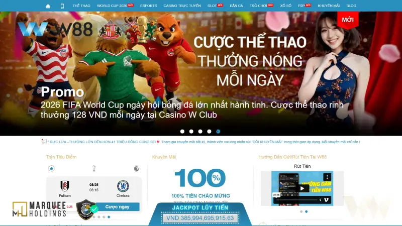 W88 - Nhà Cái W88 Cá Cược Thể Thao & Casino Top 1 Châu Á Giao diện thương hiệu W88 với tông màu xanh đen đặc trưng