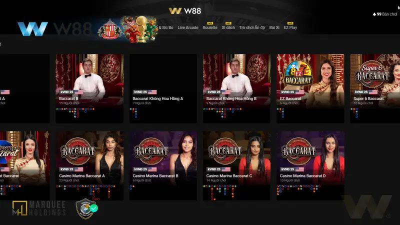 Tất cả các bàn chơi baccarat tại sảnh Club Ezugi