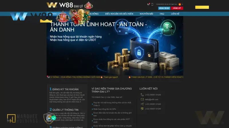 Đăng Ký Đại Lý W88 Chi Tiết | Cơ Chế Tính Hoa Hồng Ròng Thanh toán hoa hồng ẩn danh và linh hoạt đảm bảo an toàn
