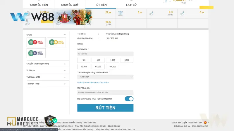 Thoải mái rút tiền W88 an toàn với giao dịch ẩn danh cryptor