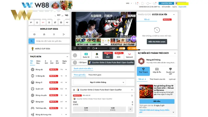 Sảnh 1 Sports tại W88 | Cá Cược Thể Thao Tối Ưu Cho Người Chơi Tính năng phát live trực tiếp ngay trên sảnh 1 Sports